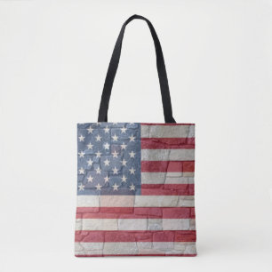 Vintage Patriotische USA-Flagge auf Steinmauer Tasche