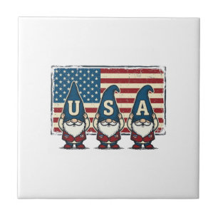 Vintage patriotische USA Gnome weiße Hemd Design_1 Fliese
