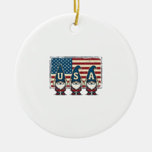 Vintage patriotische USA Gnome weiße Hemd Design_1 Keramik Ornament
