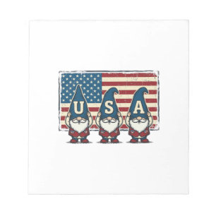 Vintage patriotische USA-Gnome weiße Hemd Design_1 Notizblock