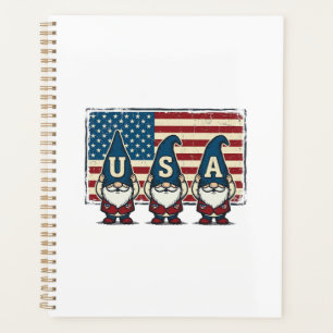 Vintage patriotische USA-Gnome weiße Hemd Design_1 Planer