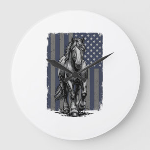 Vintage-patriotische Zugpferd-Flagge Vektor-Design Große Wanduhr