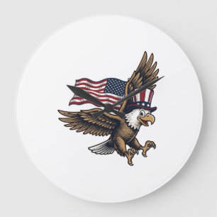 Vintage patriotischer Adler-Flag-Shirt-Entwurf_1 Große Wanduhr
