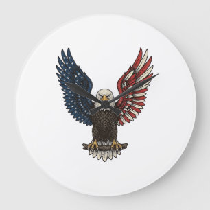 Vintage-patriotischer-Adler-Vektor-Shirt-Entwurf_1 Große Wanduhr