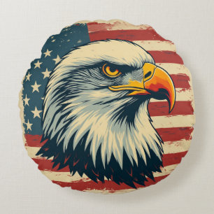 Vintage-patriotischer Adlerdruck – USA-Flagge Rundes Kissen