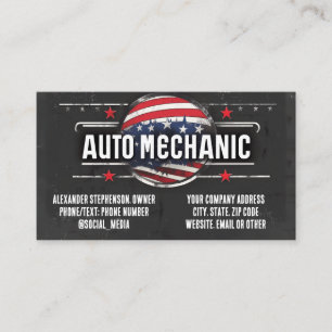 Vintage patriotischer Automechaniker Amerikanische Visitenkarte