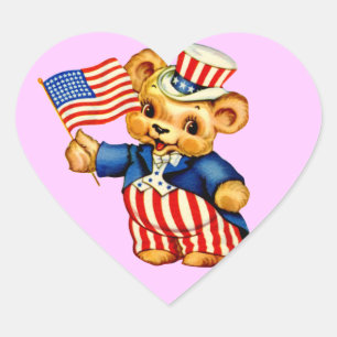 Vintage patriotischer Bär-Aufkleber Herz-Aufkleber