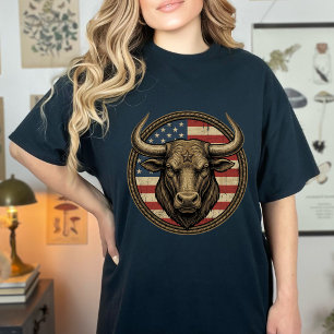 Vintage Patriotischer Cowboy Stier Amerikanische F T-Shirt