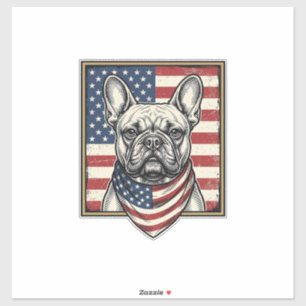 Vintage-patriotischer Französische-Bulldogge-Flagg Aufkleber
