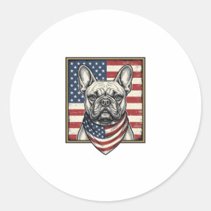 Vintage-patriotischer Französische-Bulldogge-Flagg Runder Aufkleber