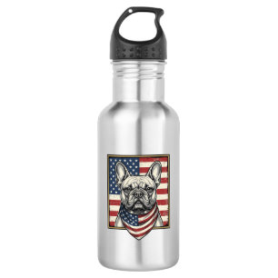 Vintage-patriotischer Französischer-Bulldogge-Flag Edelstahlflasche