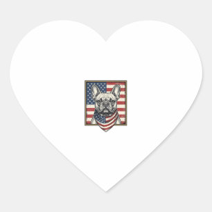 Vintage-patriotischer Französischer-Bulldogge-Flag Herz-Aufkleber