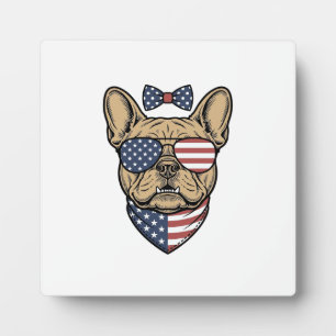 Vintage-patriotischer französischer Bulldogge-Vekt Fotoplatte