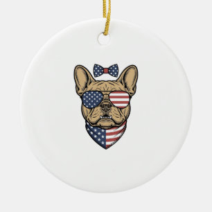 Vintage-patriotischer französischer Bulldogge-Vekt Keramik Ornament