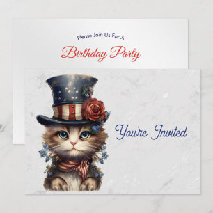 Vintage patriotischer Geburtstag eines Kittens Einladung