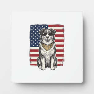 Vintage patriotischer Hund Amerikanisches Flagge S Fotoplatte