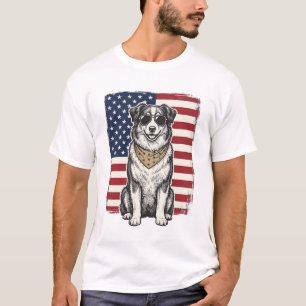Vintage patriotischer Hund Amerikanisches Flagge S T-Shirt
