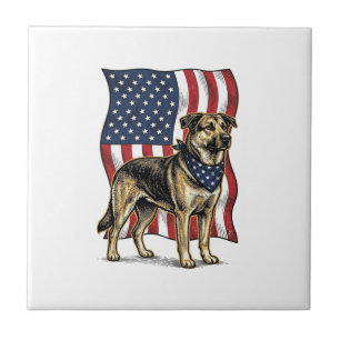 Vintage patriotischer Hund Flagge Vektor-Shirt Des Fliese