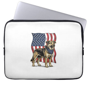 Vintage patriotischer Hund Flagge Vektor-Shirt-Des Laptopschutzhülle