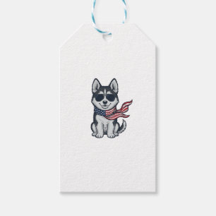 Vintage patriotischer Husky-Welpe Vektor Design_1 Geschenkanhänger
