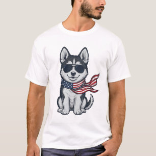 Vintage patriotischer Husky-Welpen-Vektor-Design_1 T-Shirt