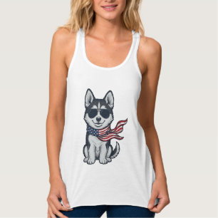 Vintage patriotischer Husky-Welpen-Vektor-Design_1 Tank Top