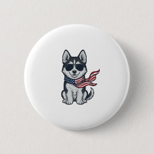 Vintage patriotischer Husky-Welpen-Vektordesign_1 Button