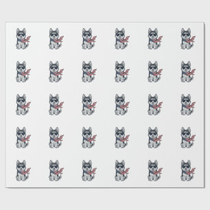 Vintage patriotischer Husky-Welpen-Vektordesign_1 Geschenkpapier