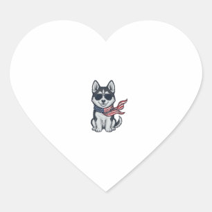 Vintage patriotischer Husky-Welpen-Vektordesign_1 Herz-Aufkleber
