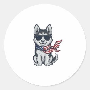 Vintage patriotischer Husky-Welpen-Vektordesign_1 Runder Aufkleber