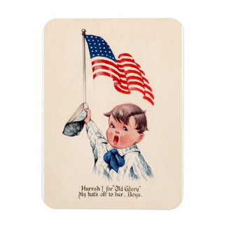 Vintage patriotischer Junge amerikanische Flagge 4 Magnet