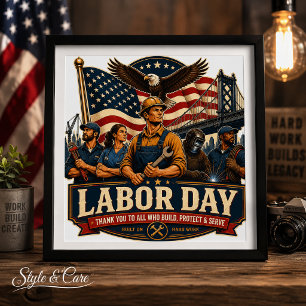 Vintage patriotischer Labor Day Adler Arbeiter Des Fotodruck