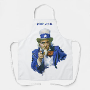 Vintage patriotischer Onkel Sam mit Sternenhut und Schürze