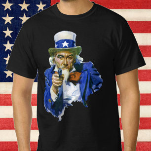 Vintage-patriotischer Onkel Sam mit Sternenhut und T-Shirt