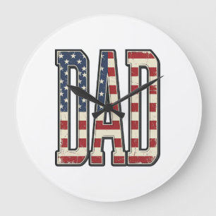 Vintage patriotischer Papa-Flaggen-Lettering-Shirt Große Wanduhr