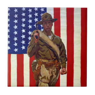 Vintage patriotischer Soldat mit amerikanischer Fl Fliese