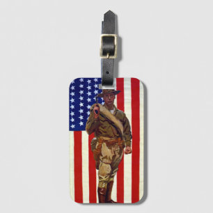 Vintage patriotischer Soldat mit amerikanischer Fl Gepäckanhänger