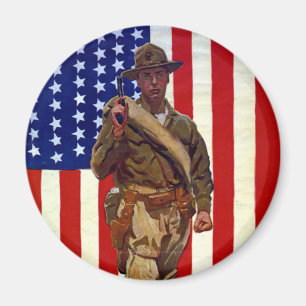 Vintage-patriotischer Soldat mit amerikanischer Fl Magnet