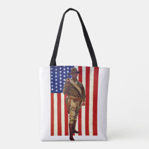 Vintage patriotischer Soldat mit amerikanischer Fl Tasche
