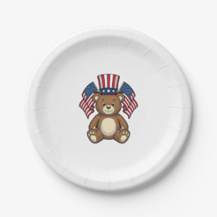 Vintage patriotischer Teddybär Vektor Design_1 Pappteller