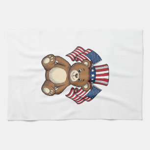 Vintage patriotischer Teddybär Vektordesign_1 Geschirrtuch