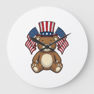 Vintage patriotischer Teddybär-Vektordesign_1 Große Wanduhr