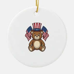 Vintage patriotischer Teddybär Vektordesign_1 Keramik Ornament