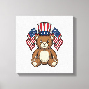 Vintage patriotischer Teddybär Vektordesign_1 Leinwanddruck