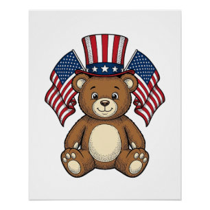 Vintage patriotischer Teddybär Vektordesign_1 Poster