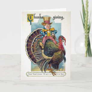 Vintage patriotischer Vogel des Tages Thanksgiving Feiertagskarte