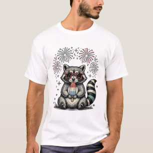 Vintage patriotischer Waschbär Feuerwerk-Shirt-Des T-Shirt