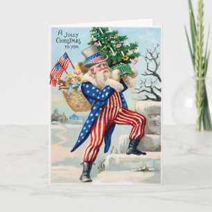 Vintage patriotischer Weihnachtsmann Feiertagskart Feiertagskarte