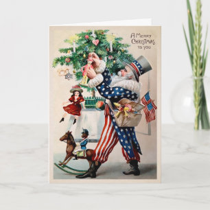 Vintage patriotischer Weihnachtsmann Weihnachtskar Feiertagskarte