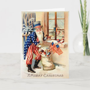 Vintage patriotischer Weihnachtsmann Weihnachtskar Feiertagskarte